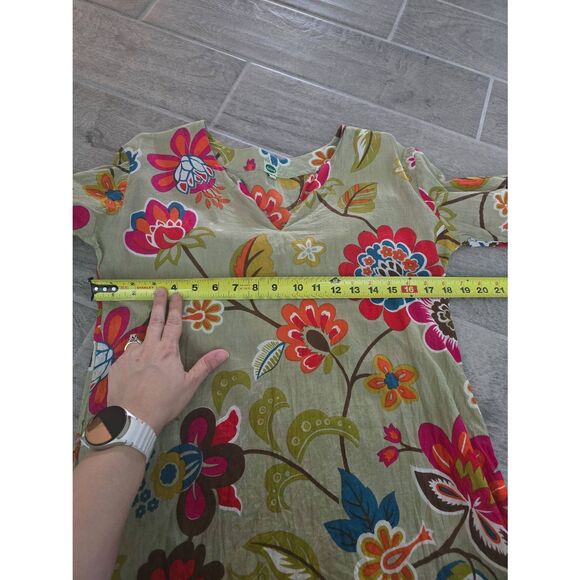 Women's Dolma Floral Tunic Swim‎ Cover Up Green Size Small 3/4 Sleeve Cotton - Picture 3 of 6